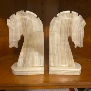 Mid century marble and onyx horse head bookends